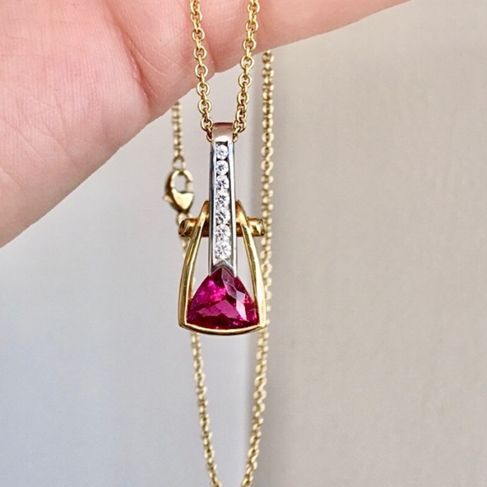 Krementz 18K/Platinum rubelite & Diamond necklace